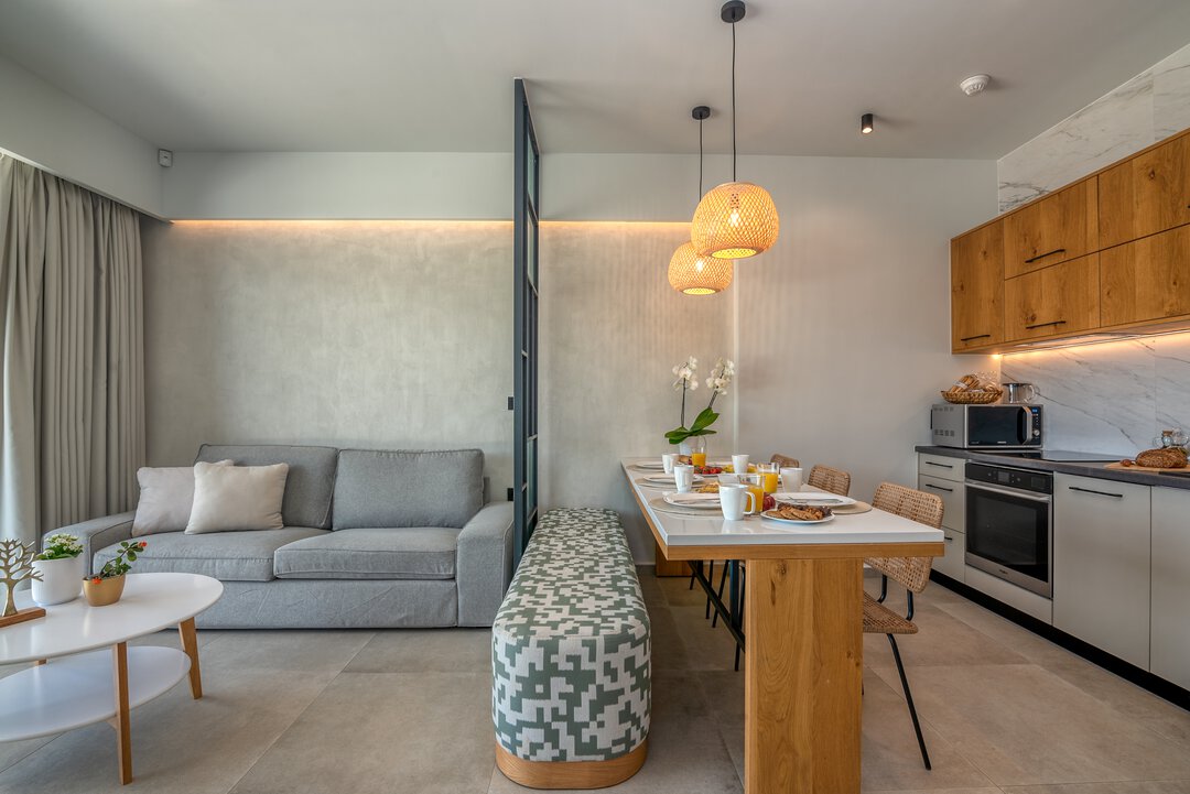 Complete bathroom suite with shower, vanity, and premium finishes at Nusa Falassarna villa, Crete