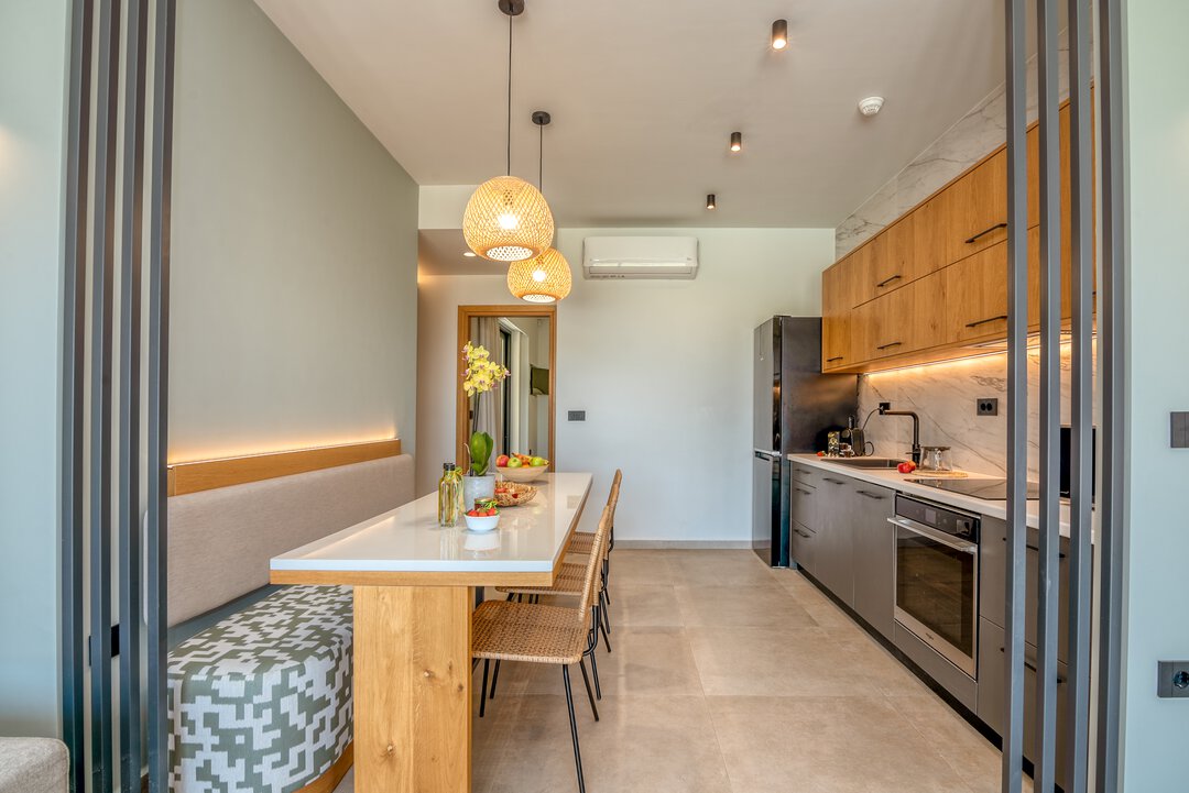 Well-stocked kitchen with quality cookware at Nusa Balos villa, Crete